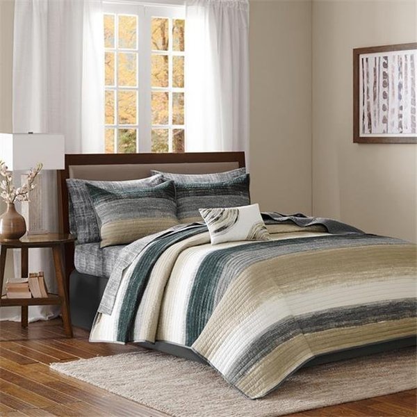 Madison Park Essentials Madison Park MPE13-172 100 Percent Polyester Microfiber Printed Saben 8 Piece Coverlet Set; Taupe - California King MPE13-172